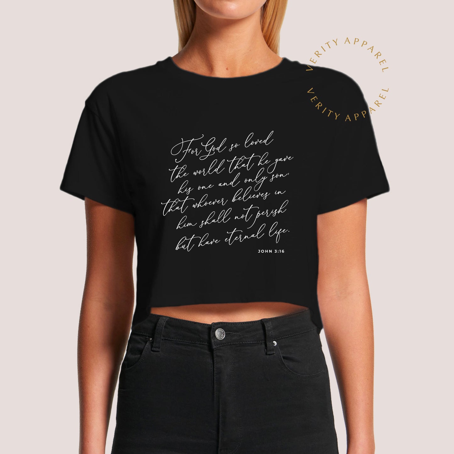 John 3:16 Women's Crop Tee Black