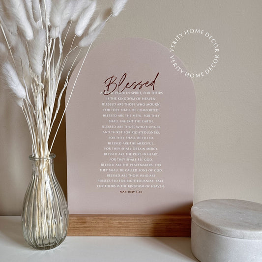 'Blessed' Medium Verse Print + Oak Base Set